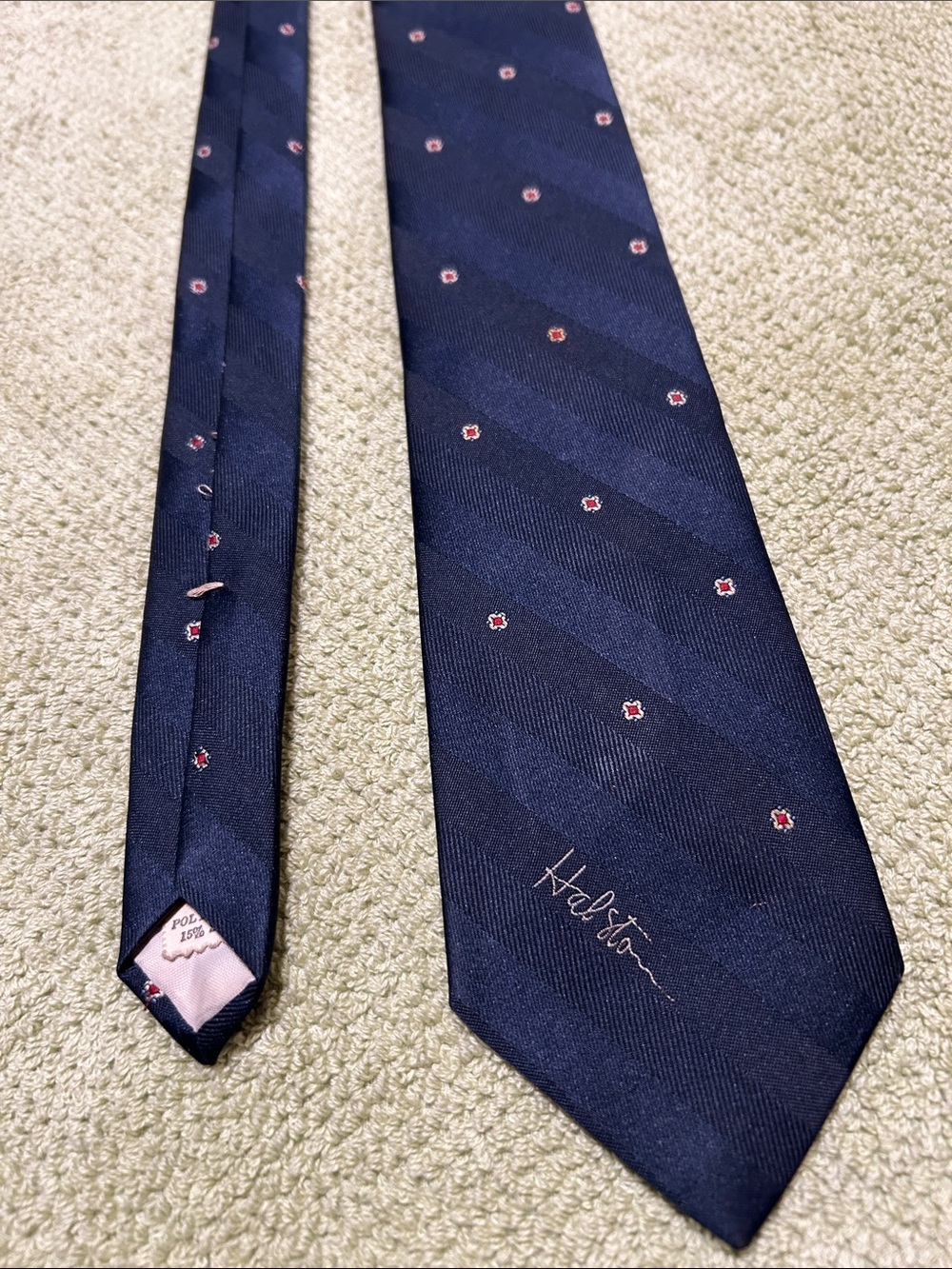 Halston Heritage Navy Tie with Small Red Floral Dots